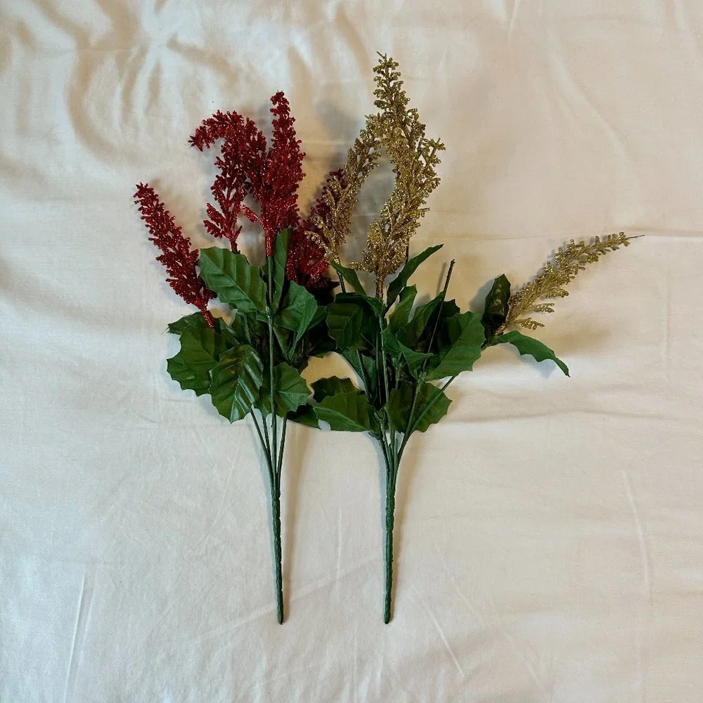 Red and Gold Glitter Astilbe Holiday Florals Bush